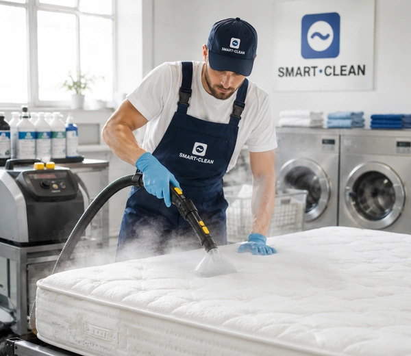 Curățare și igienizare profesională a unei saltele cu echipamente de extracție utilizate de Smart Clean.